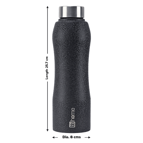 bb home Trendy Stainless Steel Water Bottle With Steel Cap - Texture Black, Leak Proof, 1 L  