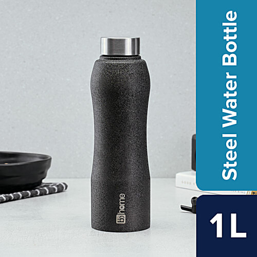 bb home Trendy Stainless Steel Water Bottle With Steel Cap - Texture Black, Leak Proof, 1 L  