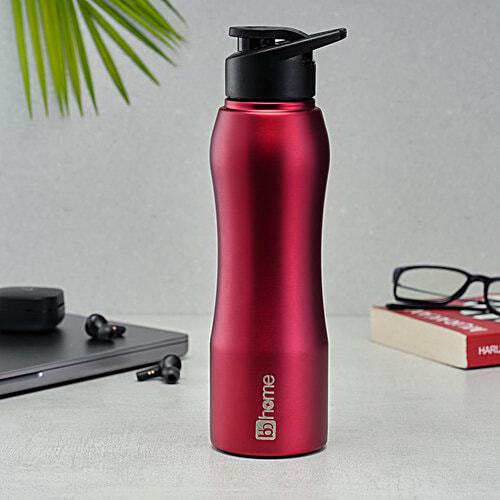bb home Trendy Stainless Steel Water Bottle With Sipper Cap - Matt Red, Leak Proof, 750 ml