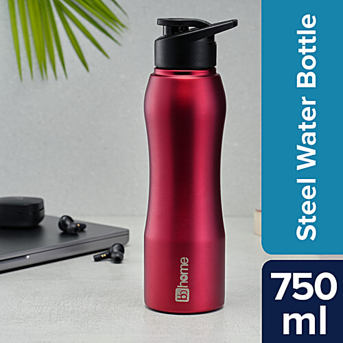 bb home Trendy Stainless Steel Water Bottle With Sipper Cap - Matt Red, Leak Proof, 750 ml