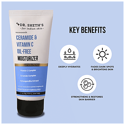 Dr. Sheth's Ceramide & Vitamin C Oil-Free Moisturizer - Lightweight, For All Skin Types, 50 g  