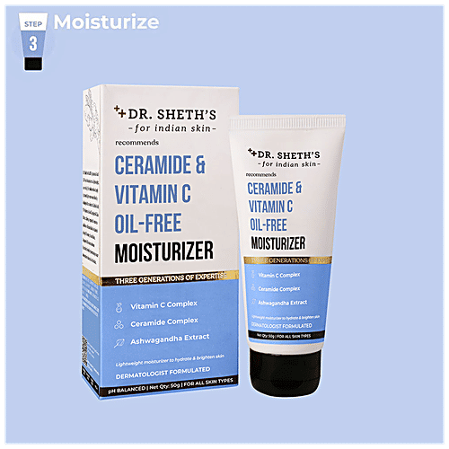Dr. Sheth's Ceramide & Vitamin C Oil-Free Moisturizer - Lightweight, For All Skin Types, 50 g  