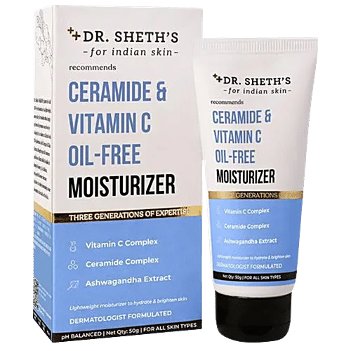 Dr. Sheth's Ceramide & Vitamin C Oil-Free Moisturizer - Lightweight, For All Skin Types, 50 g  
