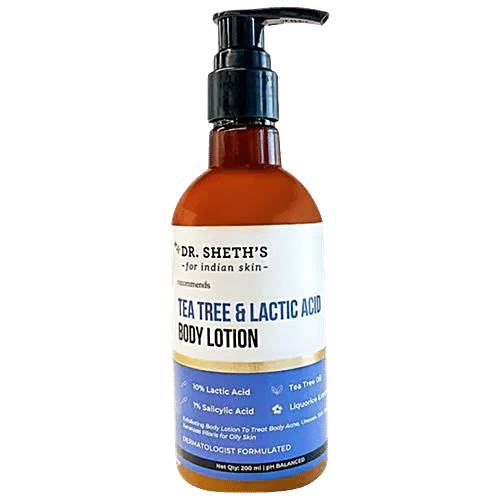 Dr. Sheth's Tea Tree & Lactic Acid Body Lotion - Gently Exfoliates, Reduces Body Acne, 200 ml  