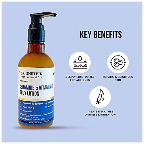 Dr. Sheth's Ceramide & Vitamin C Body Lotion - Deeply Moisturises Skin, Soothes Dryness, 200 ml