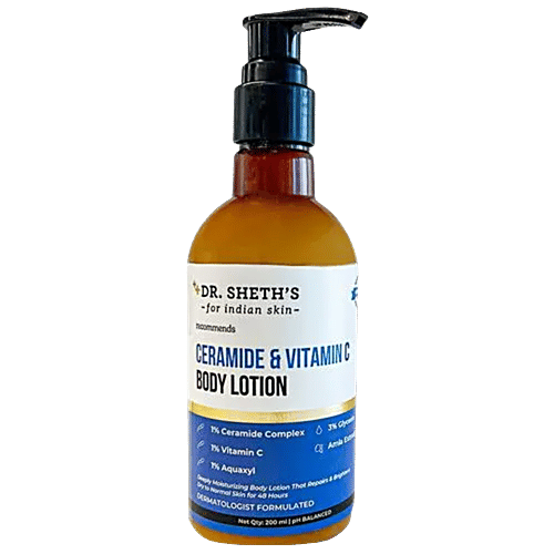 Dr. Sheth's Ceramide & Vitamin C Body Lotion - Deeply Moisturises Skin, Soothes Dryness, 200 ml