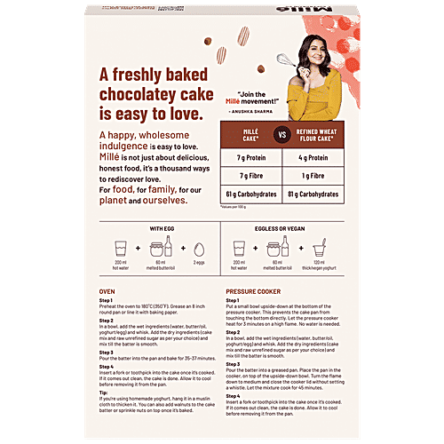 Mille Millet Cake Mix - Double Chocolate, No Maida, Eggless, Gluten Free, High Plant Protein, No Refined Sugar, 400 g Mille A Supergrain Co