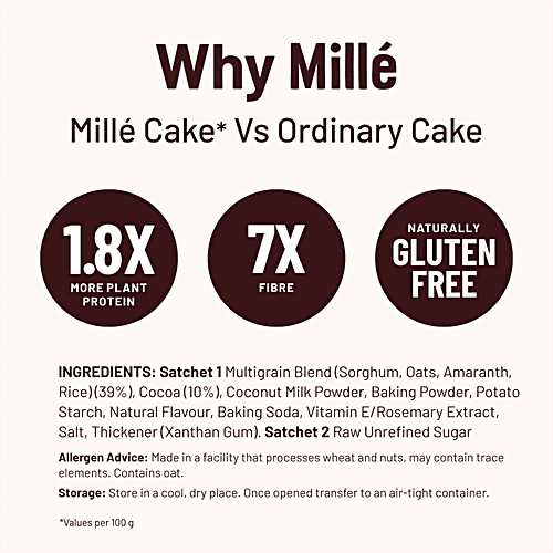 Mille Millet Cake Mix - Double Chocolate, No Maida, Eggless, Gluten Free, High Plant Protein, No Refined Sugar, 400 g Mille A Supergrain Co