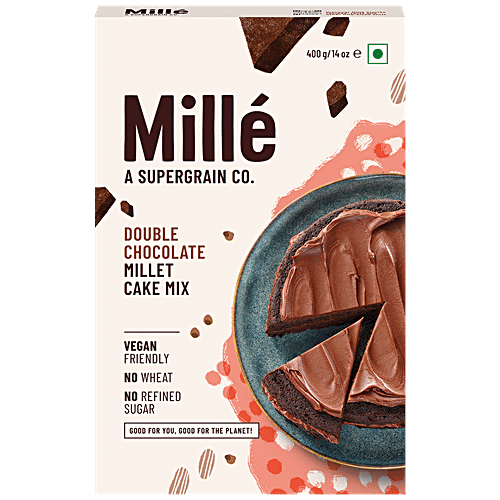 Mille Millet Cake Mix - Double Chocolate, No Maida, Eggless, Gluten Free, High Plant Protein, No Refined Sugar, 400 g Mille A Supergrain Co