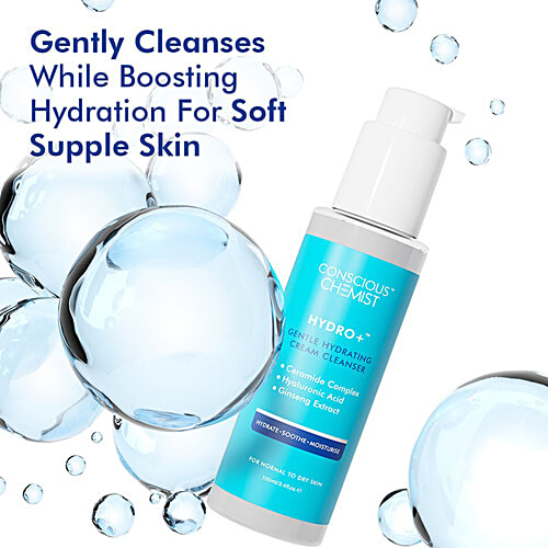 Conscious Chemist Hydro+ Hydrating Gentle Cream Cleanser - Ceramide Complex, Hyaluronic Acid, For Normal To Dry Skin, 250 ml Refill Pack 