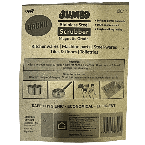 Bacnil Stainless Steel Scrubber - Removes Tough Stains, 1 pc  