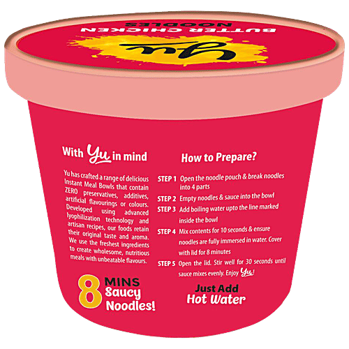Yu Butter Chicken Instant Cup Noodles Meal - Zero Cholesterol, No Artificial Ingredients, 70 g  