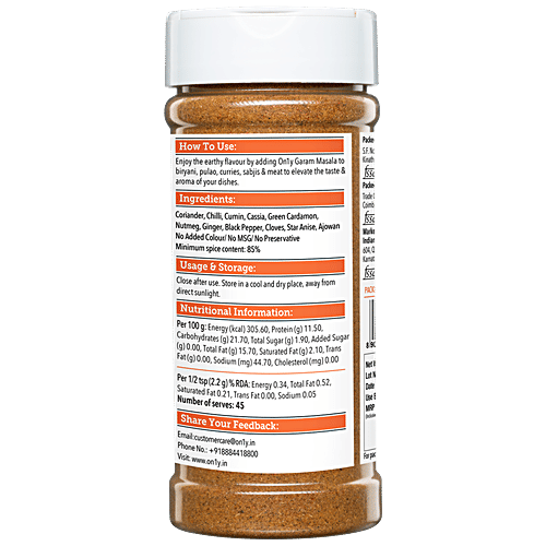 Buy On1y Garam Masala Low Sodium, No Added Colours & Preservatives