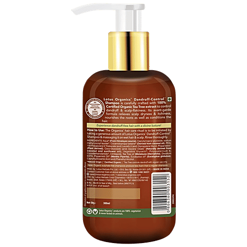 Lotus Organics+ Dandruff Control Shampoo - Tea Tree, For Flake-Free Healthy Hair, 300 ml  