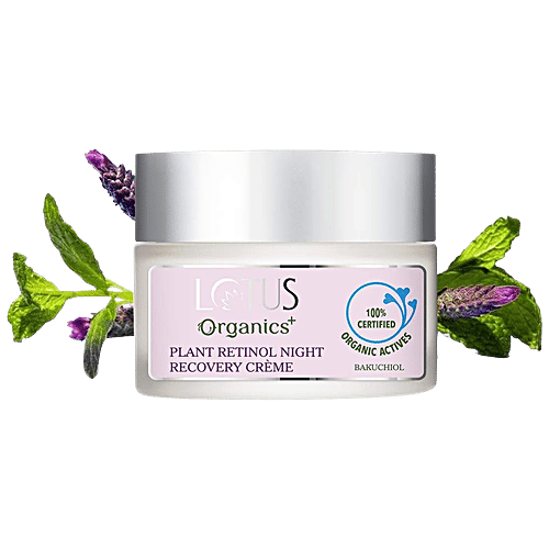 Lotus Organics+ Plant Retinol Night Recovery Creme - Bakuchiol, Reduces Fine Lines & Wrinkles, 50 g  