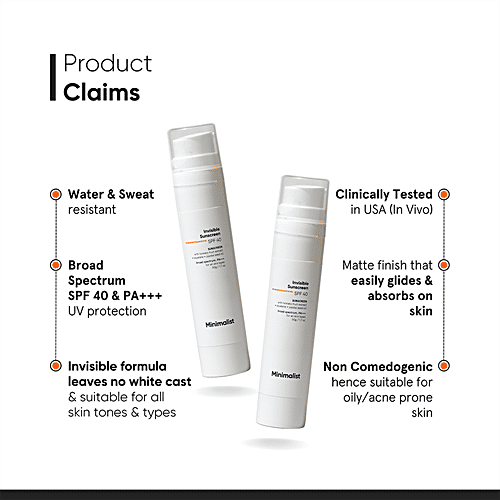 Minimalist Invisible Sunscreen - SPF 40, PA +++, With Tomato Fruit Extract, Squalane & Jojoba Seed Oil, 50 g  