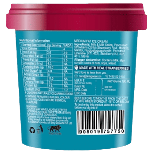 Go Zero Sassy Strawberry Guilt Free Ice Cream, 100 ml Cup Low Calorie, No Added Sugar