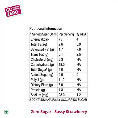 Go Zero Sassy Strawberry Guilt Free Ice Cream, 100 ml Cup Low Calorie, No Added Sugar