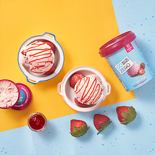 Go Zero Sassy Strawberry Guilt Free Ice Cream, 100 ml Cup Low Calorie, No Added Sugar
