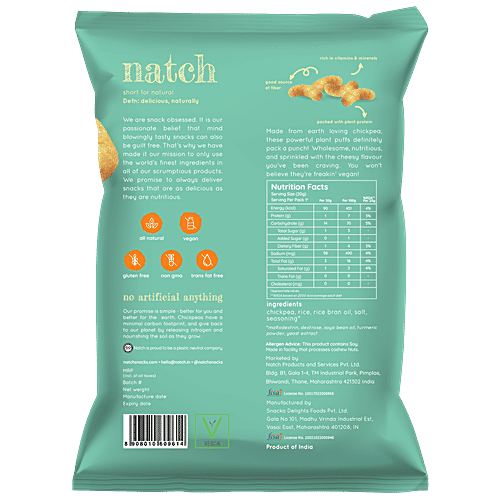 Natch Chickpea Puffs - Vegan Cheddar, All Natural, Plant-Based, Gluten Free, 20 g  Delicious Naturally
 Packed with Plant Protein