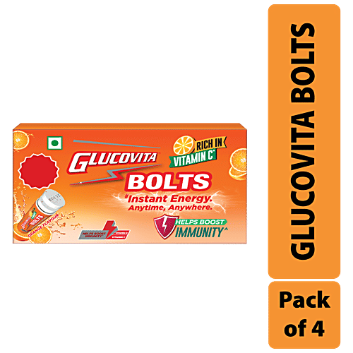 Glucovita Bolts Orange Flavour - Rich In Vitamin C, Helps Boost Immunity, 16. 2 g (Pack of 4) 