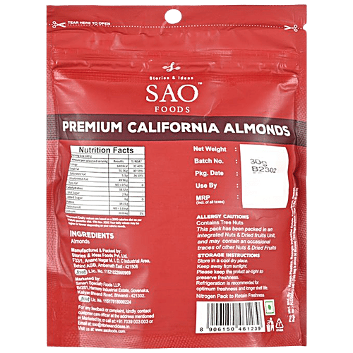 SAO Foods Premium California Almonds, 30 g Pouch