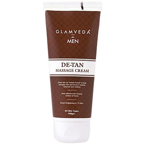 Glamveda Men De-Tan Massage Cream - Instant Brightening In 10 Mins, For All Skin Types, 100 g  
