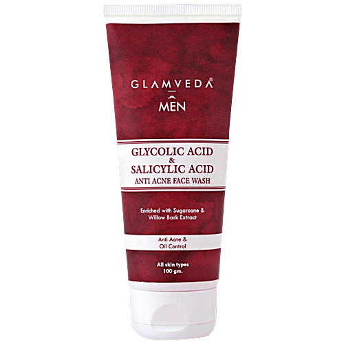 Glamveda Men Glycolic Acid & Salicylic Acid Anti Acne Face Wash - Oil-Control, 100 g  