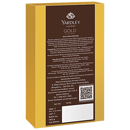 Yardley London Daily Wear Perfume - Gold, Exotic Fragrance, 50 ml