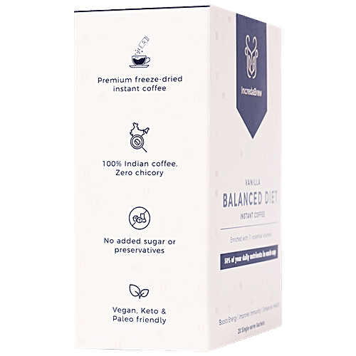 IncredaBrew Balanced Diet Instant Coffee - Vanilla, Boosts Energy, 44 g (20 Sachets x 2.2 g Each) 