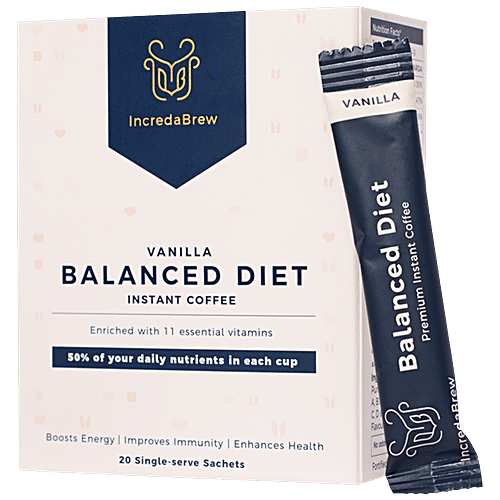 IncredaBrew Balanced Diet Instant Coffee - Vanilla, Boosts Energy, 44 g (20 Sachets x 2.2 g Each) 