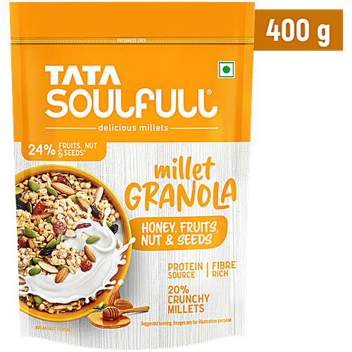 Tata Soulfull Millet Granola Breakfast Cereal - Honey, Fruits, Nuts & Seeds, 400 g  Crunchy Millets