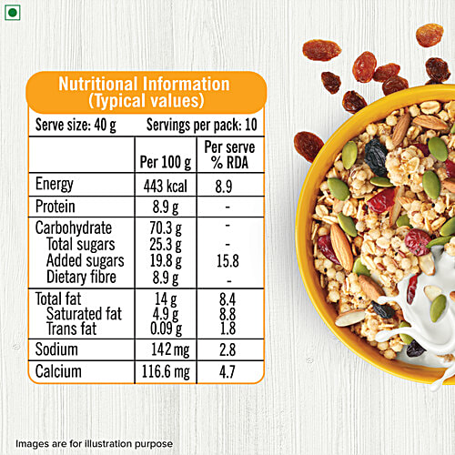 Tata Soulfull Millet Granola Breakfast Cereal - Honey, Fruits, Nuts & Seeds, 400 g  Crunchy Millets