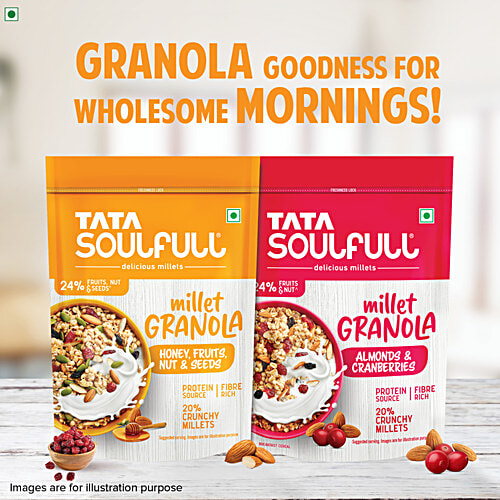 Tata Soulfull Millet Granola Breakfast Cereal - Honey, Fruits, Nuts & Seeds, 400 g  Crunchy Millets