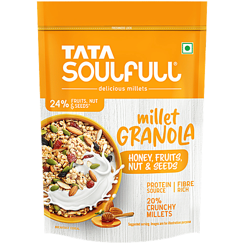 Tata Soulfull Millet Granola Breakfast Cereal - Honey, Fruits, Nuts & Seeds, 400 g  Crunchy Millets
