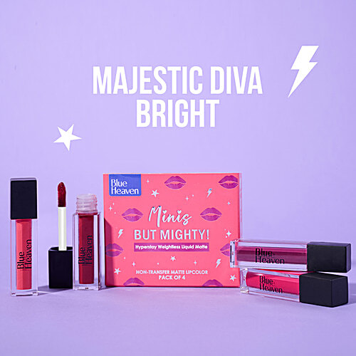 Blue Heaven Minis But Mighty Hyperstay Weightless Liquid Matte Lipstick - Long Lasting, Highly Pigmented, 6 ml (Pack of 4) 