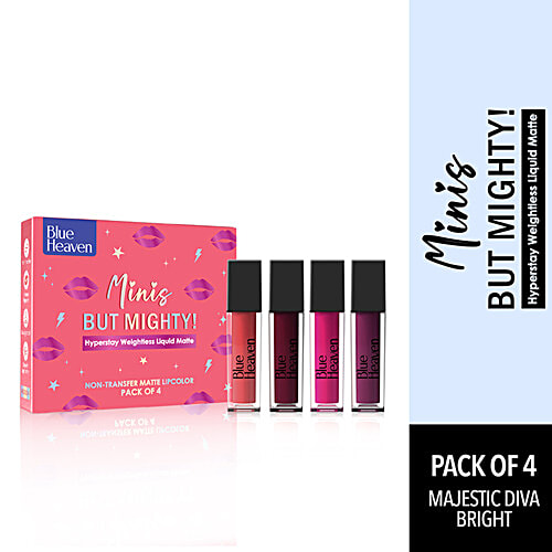 Blue Heaven Minis But Mighty Hyperstay Weightless Liquid Matte Lipstick - Long Lasting, Highly Pigmented, 6 ml (Pack of 4) 
