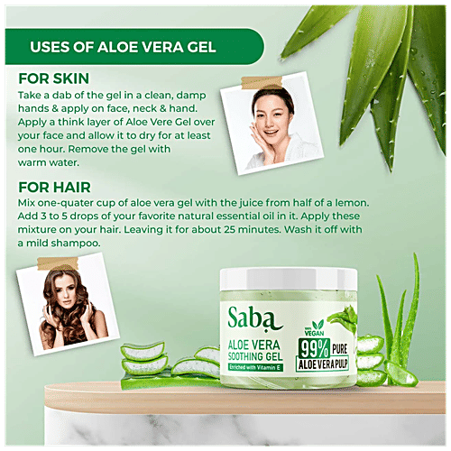 Buy Saba Aloe Vera Soothing Gel Vitamin E, For Acne, Scars, Glowing