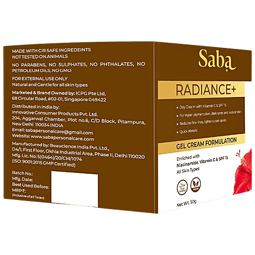 Buy Saba Radiance+ Day Gel Cream Niacinamide, Vitamin C & SPF 15, For Hyperpigmentation Online