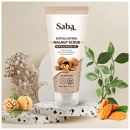 Saba Exfoliating Walnut Scrub - With Kashmiri Walnut Shells, Removes Dead Skin Cells, 100 ml  