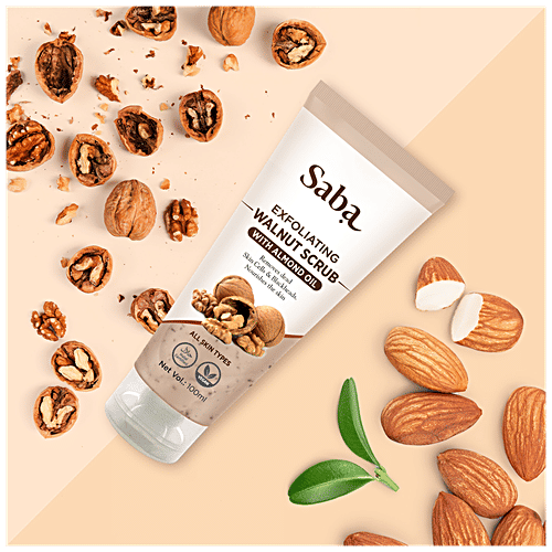 Saba Exfoliating Walnut Scrub - With Kashmiri Walnut Shells, Removes Dead Skin Cells, 100 ml  