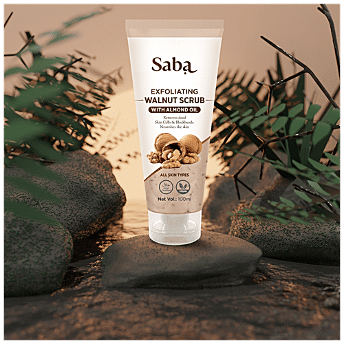 Saba Exfoliating Walnut Scrub - With Kashmiri Walnut Shells, Removes Dead Skin Cells, 100 ml  