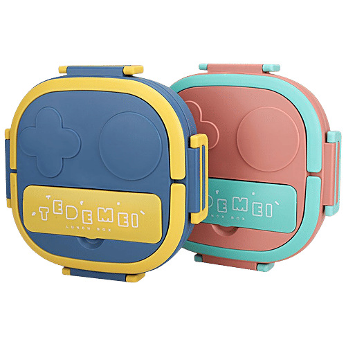 Tedemei Lunch Box - Stainless Steel Interior, 3 Compartment, Pink, For Kids, 500 ml