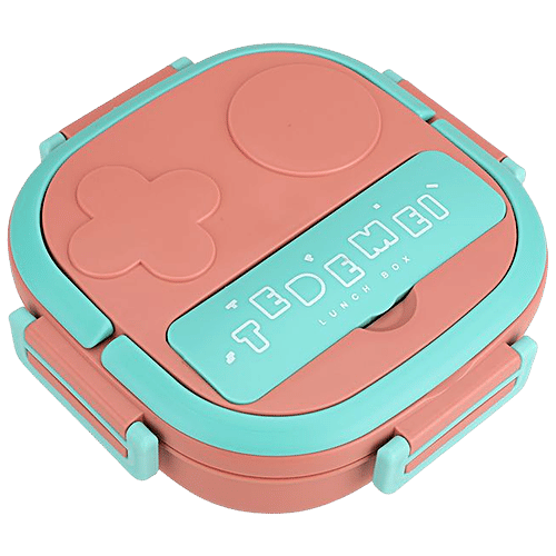 Tedemei Lunch Box - Stainless Steel Interior, 3 Compartment, Pink, For Kids, 500 ml