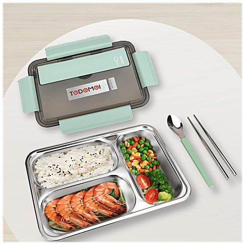 Buy Tedemei Lunch Box Stainless Steel Interior, 3 Compartment, Green