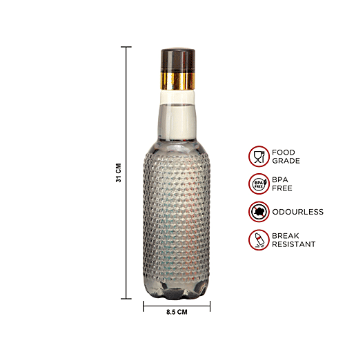 Saura Tuberg PET Bottle - Smoke Black, Round Shape, BPA Free, Leak Proof, Food Grade, 1 L  