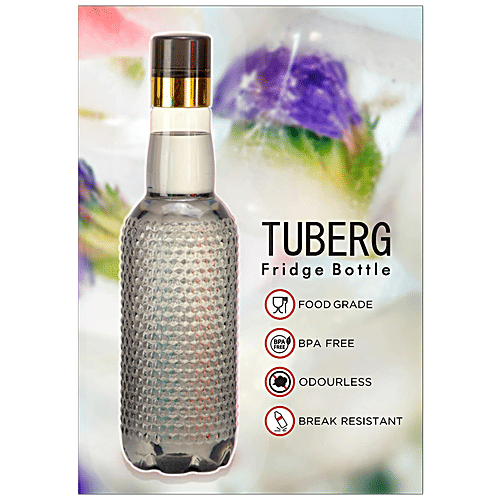 Saura Tuberg PET Bottle - Smoke Black, Round Shape, BPA Free, Leak Proof, Food Grade, 1 L  