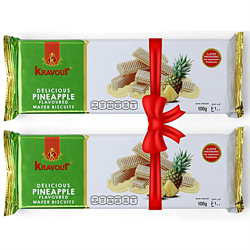Kravour Pineapple Flavoured Wafer Biscuits, 100 g (Buy 1 Get 1 free) 