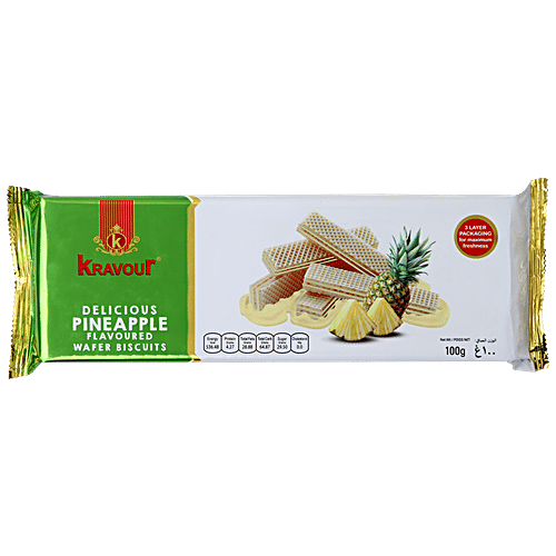 Kravour Pineapple Flavoured Wafer Biscuits, 100 g (Buy 1 Get 1 free) 