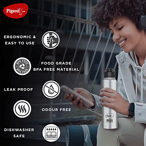 Pigeon by Stovekraft Inox Hydra Stainless Steel Water Bottle - Food Grade, Leak Proof, Dishwasher Safe, 900 ml